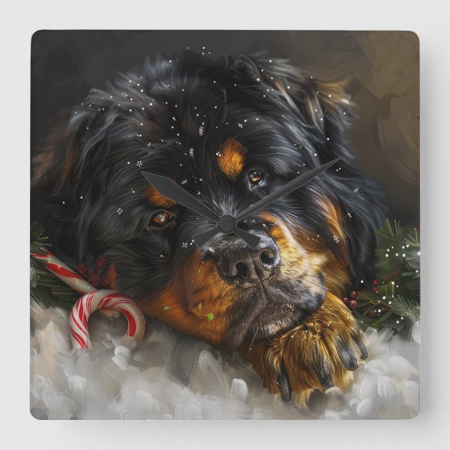 Tibetan Mastiff Dog Christmas Festive  Square Wall Clock (Front)