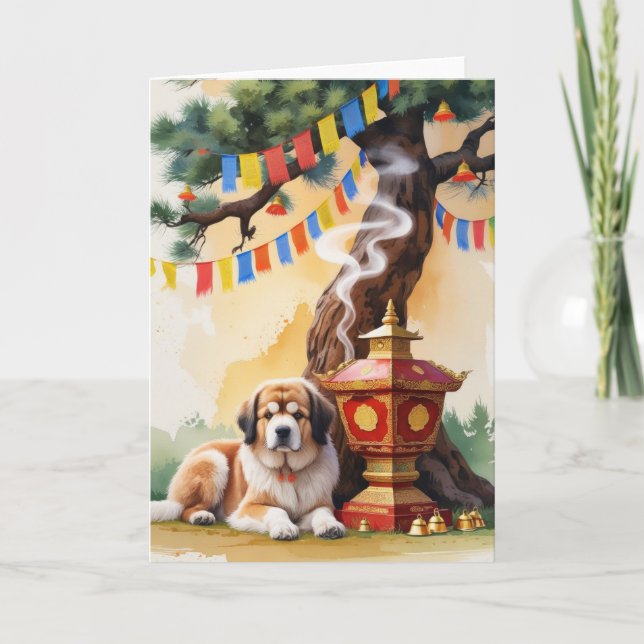 Tibetan Mastiff Dog Christmas Greeting Card (Front)