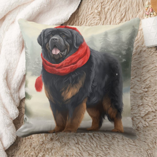 Tibetan Mastiff Dog in Snow Christmas  Cushion (Blanket)