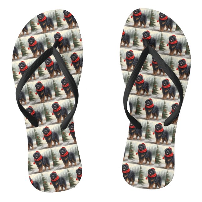 Tibetan Mastiff Dog in Snow Christmas  Flip Flops (Footbed)