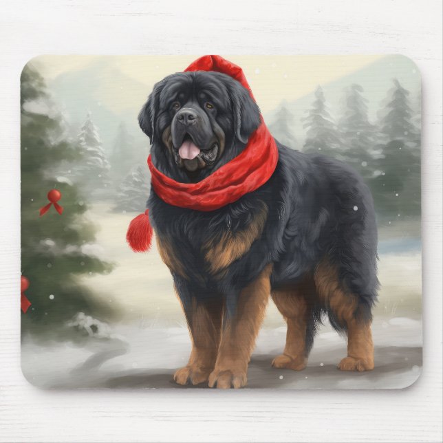 Tibetan Mastiff Dog in Snow Christmas  Mouse Mat (Front)