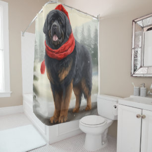 Tibetan Mastiff Dog in Snow Christmas  Shower Curtain