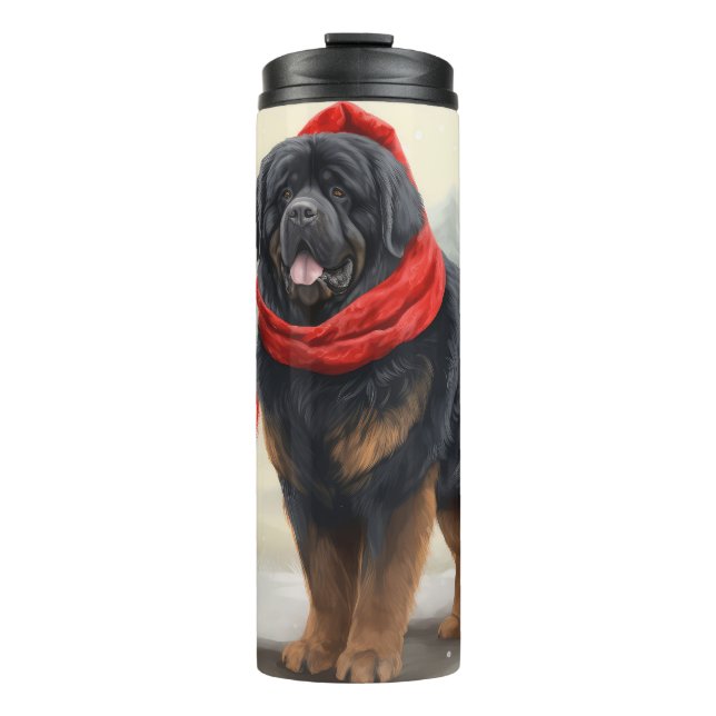 Tibetan Mastiff Dog in Snow Christmas  Thermal Tumbler (Front)