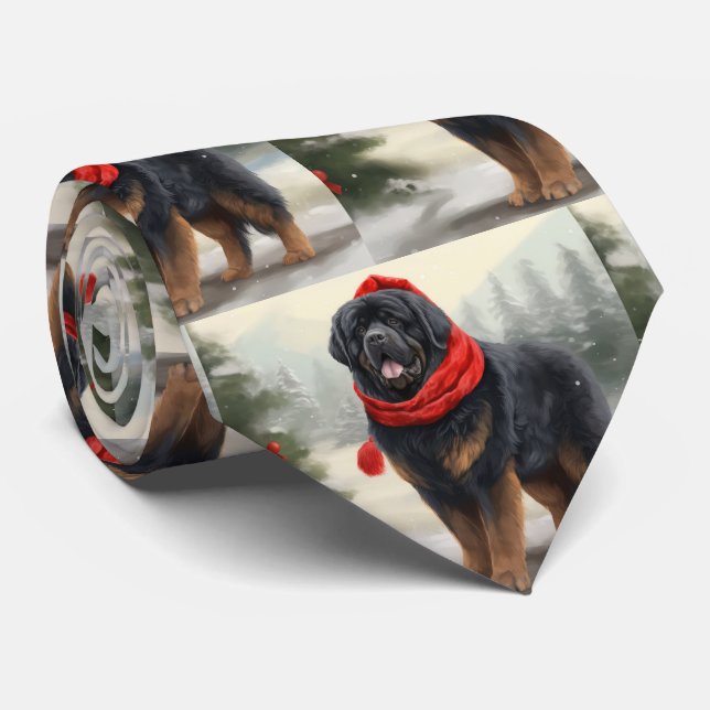 Tibetan Mastiff Dog in Snow Christmas  Tie (Rolled)