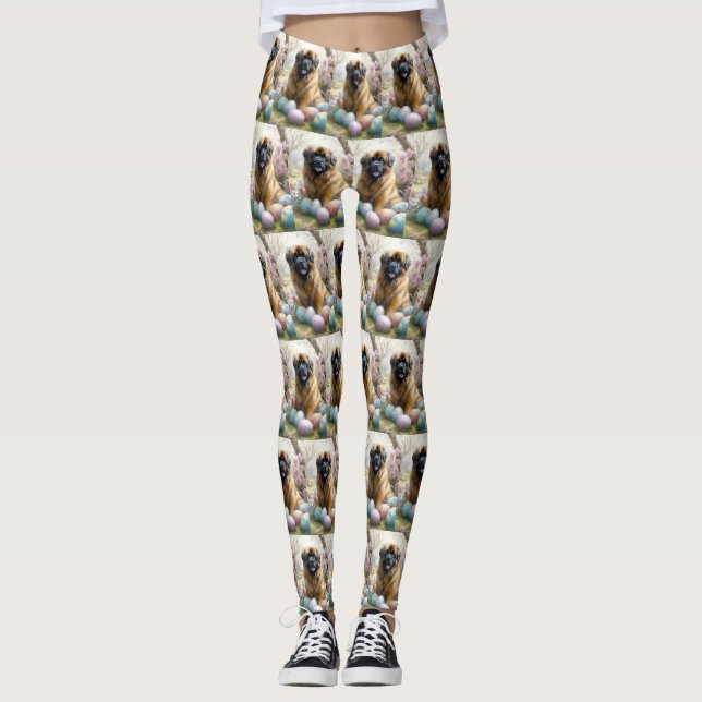 Tibetan Mastiff Dog with Easter Eggs Holiday  Leggings (Front)