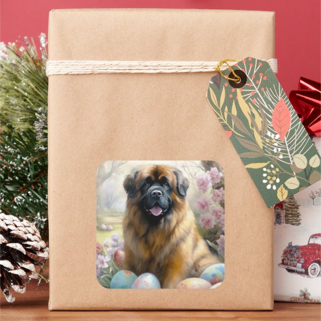 Tibetan Mastiff Dog with Easter Eggs Holiday  Square Sticker (Holiday)