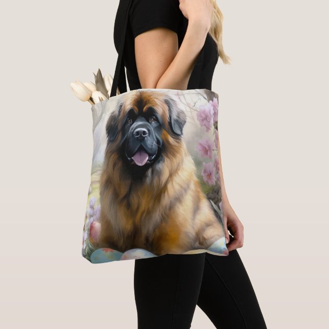Tibetan Mastiff Dog with Easter Eggs Holiday  Tote Bag (Close Up)