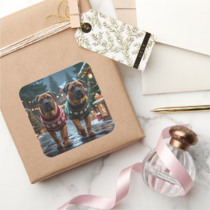 Tibetan Mastiff Dogs Christmas Snow Holiday Square Sticker