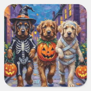 Tibetan Mastiff Dogs In Halloween Costumes Square Sticker