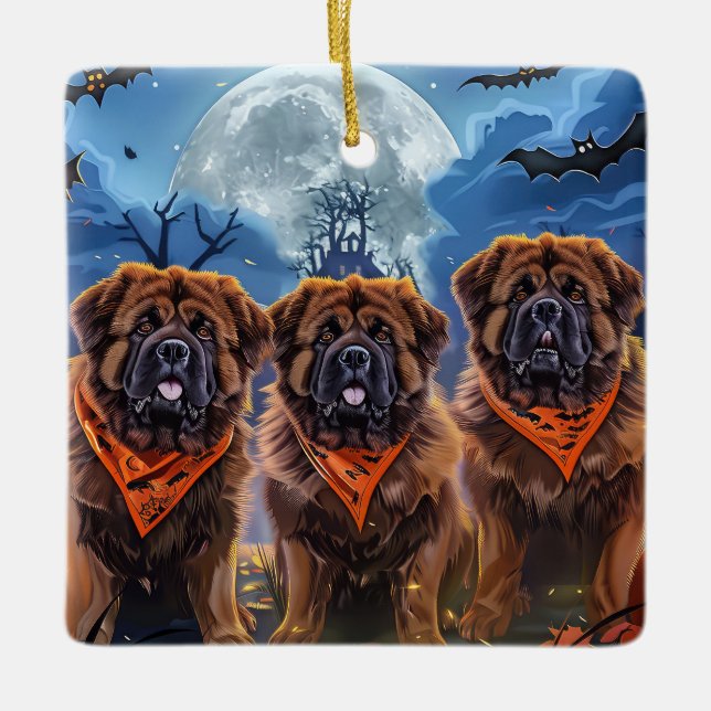 Tibetan Mastiff Halloween Spooky Ceramic Ornament (Front)
