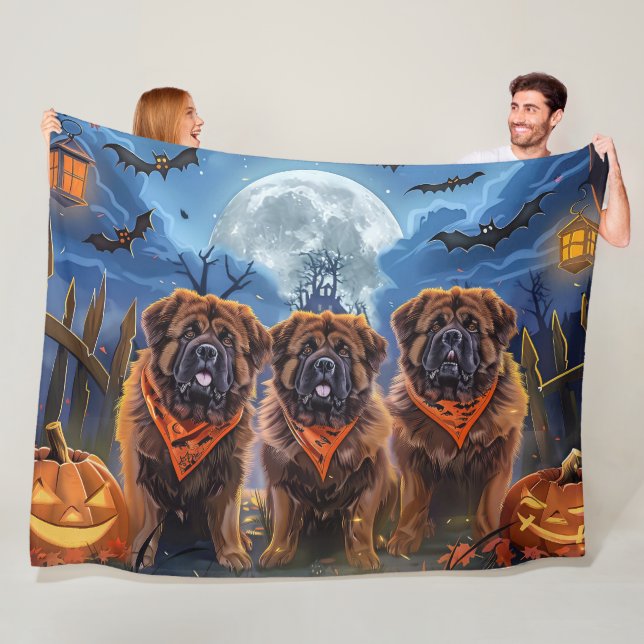 Tibetan Mastiff Halloween Spooky Fleece Blanket (In Situ)
