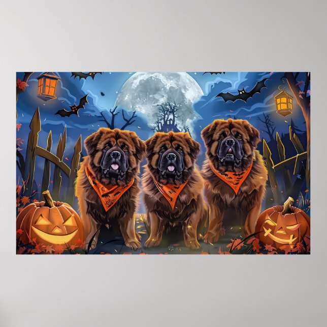 Tibetan Mastiff Halloween Spooky Poster (Front)