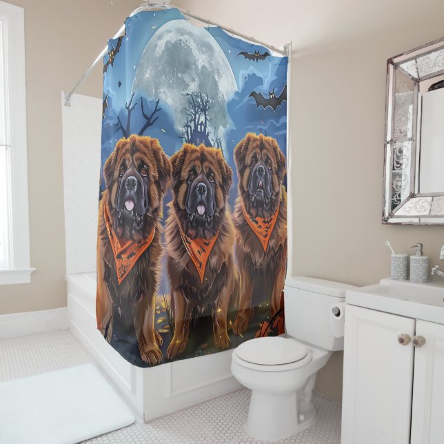 Tibetan Mastiff Halloween Spooky Shower Curtain (In Situ)