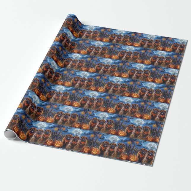 Tibetan Mastiff Halloween Spooky Wrapping Paper (Unrolled)