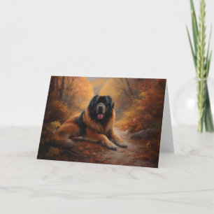 Tibetan Mastiff in Autumn Leaves Fall Inspire Card