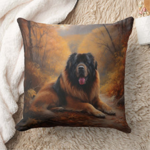 Tibetan Mastiff in Autumn Leaves Fall Inspire Cushion