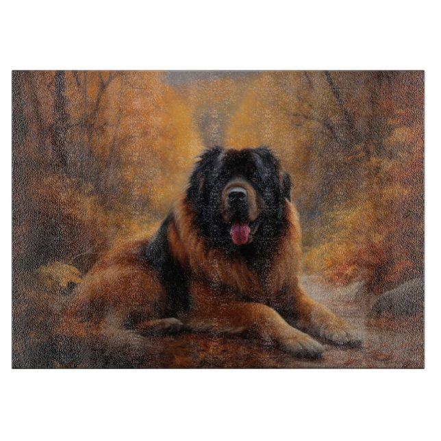 Tibetan Mastiff in Autumn Leaves Fall Inspire Cutting Board (Front)