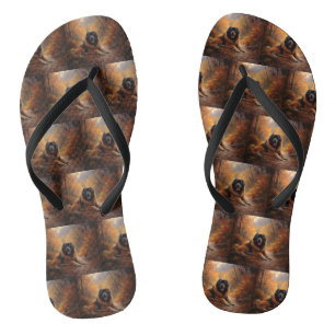 Tibetan Mastiff in Autumn Leaves Fall Inspire Flip Flops