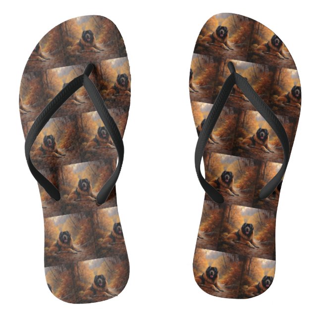 Tibetan Mastiff in Autumn Leaves Fall Inspire Flip Flops (Footbed)