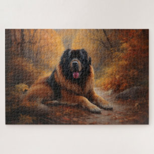 Tibetan Mastiff in Autumn Leaves Fall Inspire Jigsaw Puzzle