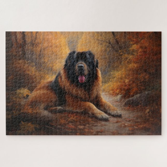 Tibetan Mastiff in Autumn Leaves Fall Inspire Jigsaw Puzzle (Horizontal)