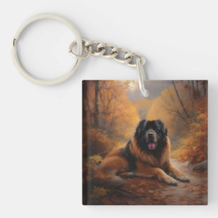 Tibetan Mastiff in Autumn Leaves Fall Inspire Key Ring