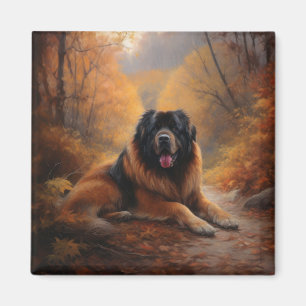 Tibetan Mastiff in Autumn Leaves Fall Inspire Magnet