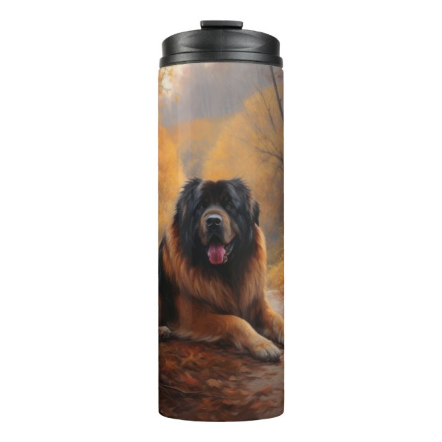 Tibetan Mastiff in Autumn Leaves Fall Inspire Thermal Tumbler (Front)