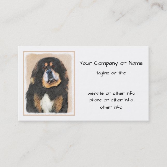 Tibetan Mastiff Painting - Cute Original Dog Art Business Card (Front)