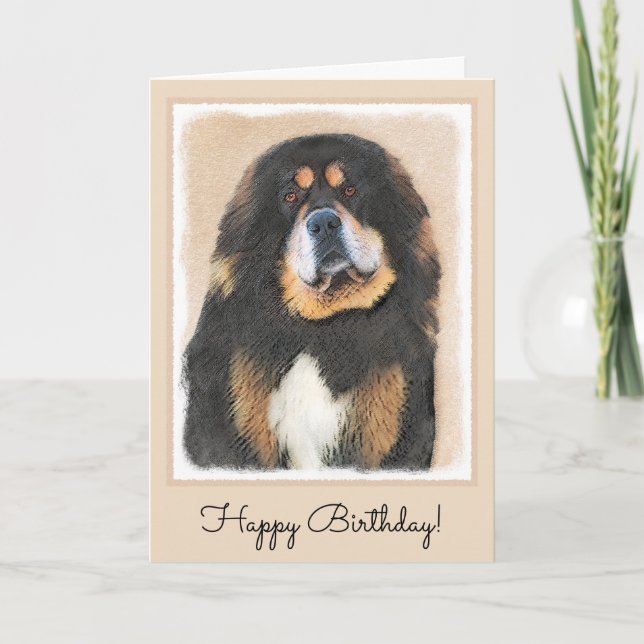 Tibetan Mastiff Painting - Cute Original Dog Art Card (Front)