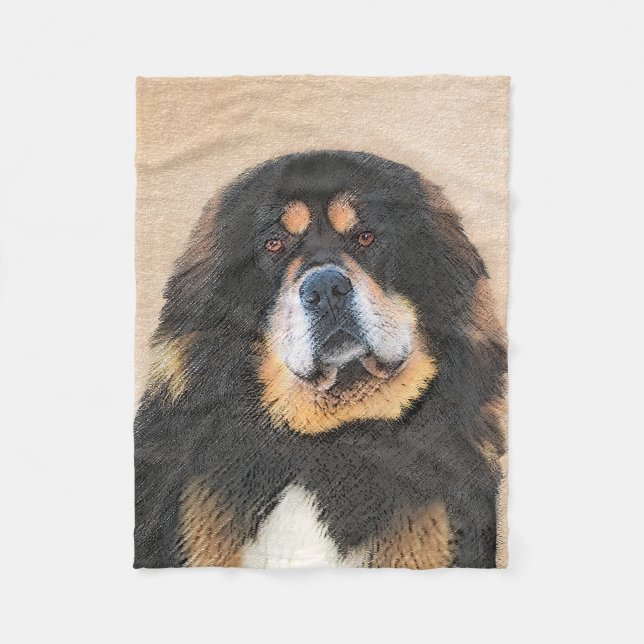 Tibetan Mastiff Painting - Cute Original Dog Art Fleece Blanket (Front)