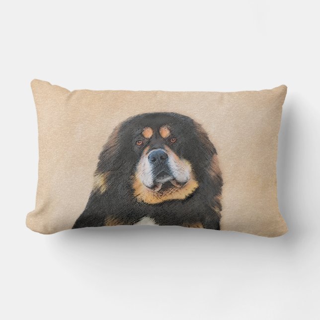 Tibetan Mastiff Painting - Cute Original Dog Art Lumbar Cushion (Front)