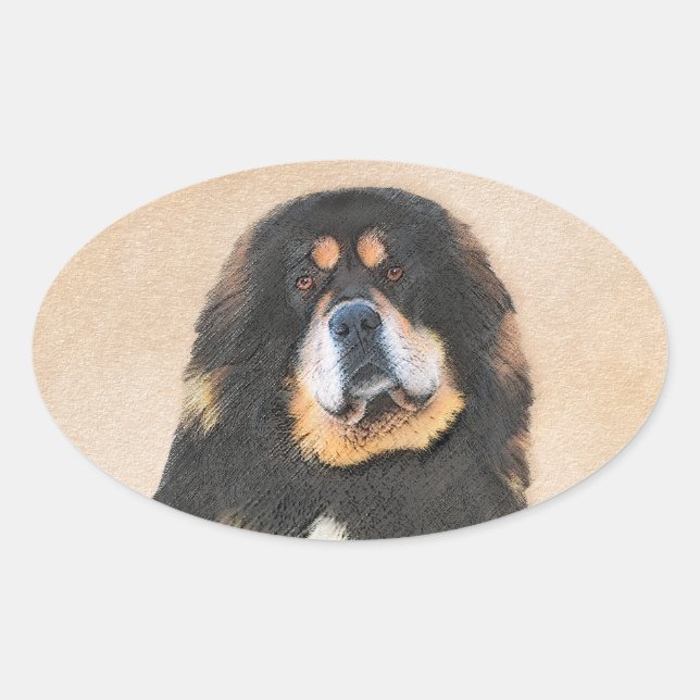 Tibetan Mastiff Painting - Cute Original Dog Art Oval Sticker (Front)
