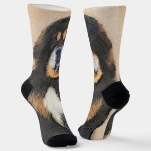 Tibetan Mastiff Painting - Cute Original Dog Art Socks