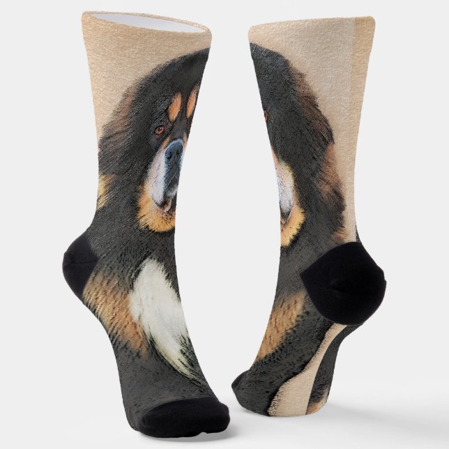 Tibetan Mastiff Painting - Cute Original Dog Art Socks (Angled)