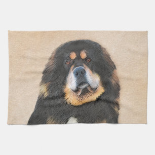 Tibetan Mastiff Painting - Cute Original Dog Art Tea Towel
