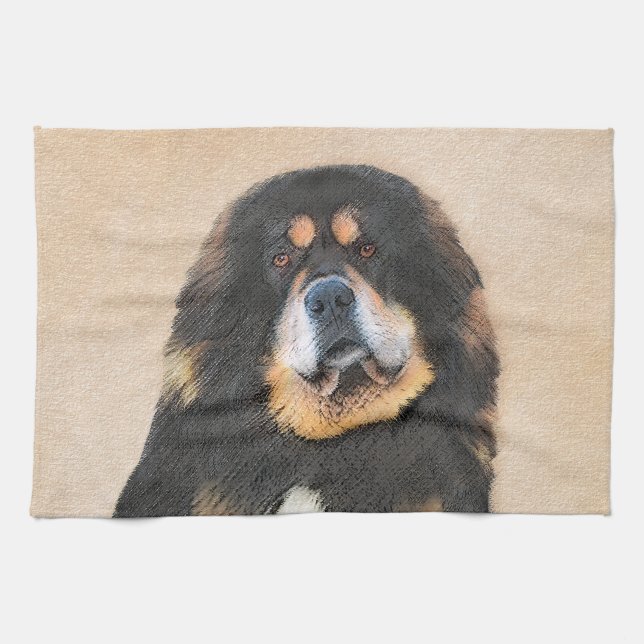 Tibetan Mastiff Painting - Cute Original Dog Art Tea Towel (Horizontal)