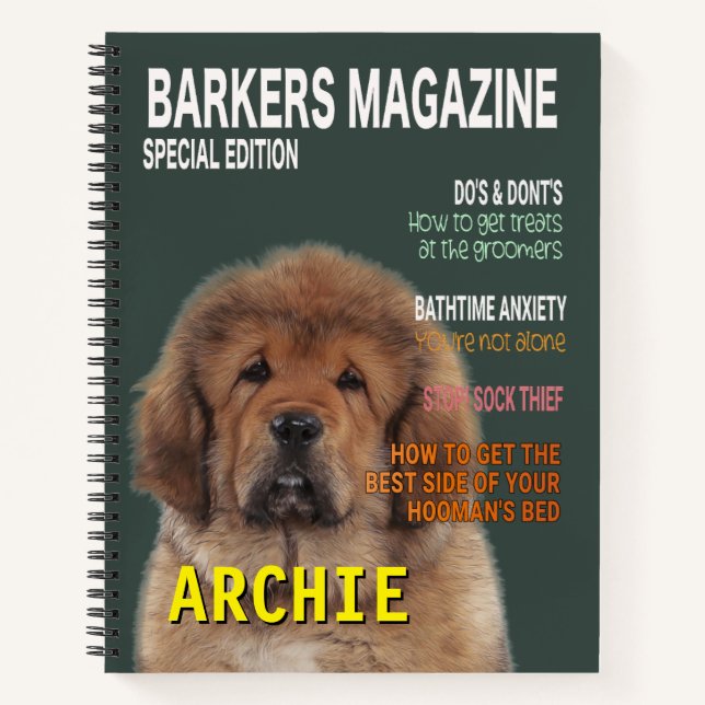 Tibetan Mastiff Parody Magazine Cover  Notebook (Front)