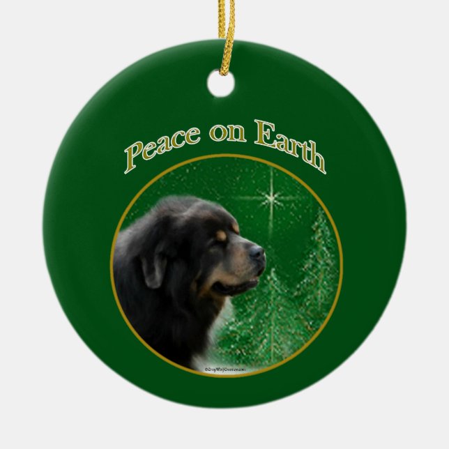 Tibetan Mastiff Peace Ceramic Tree Decoration (Front)