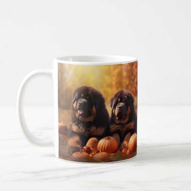 Tibetan Mastiff Puppy Autumn Delight Pumpkin  Coffee Mug (Left)