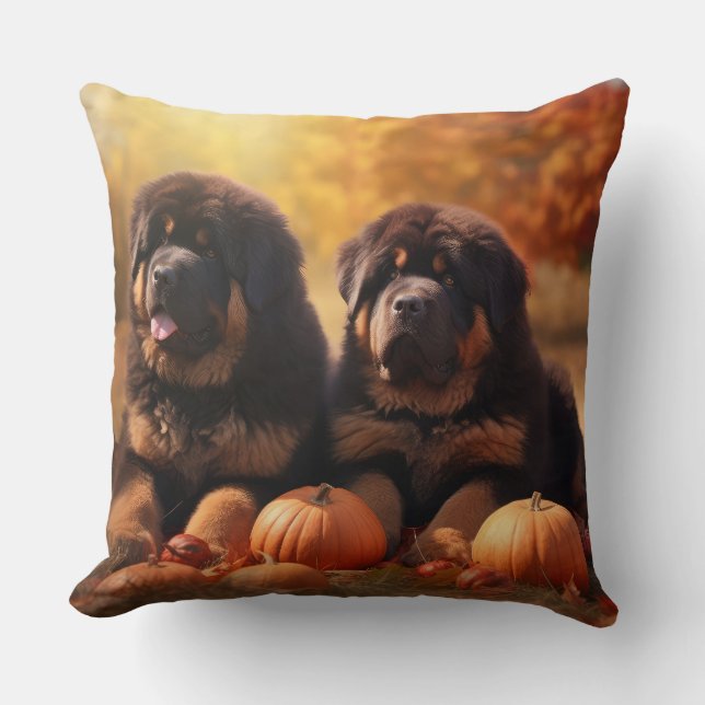 Tibetan Mastiff Puppy Autumn Delight Pumpkin  Cushion (Front)