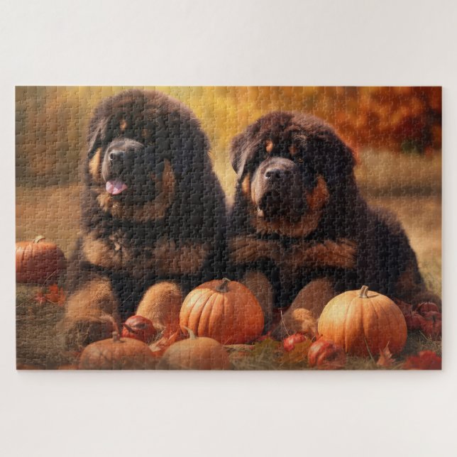 Tibetan Mastiff Puppy Autumn Delight Pumpkin  Jigsaw Puzzle (Horizontal)
