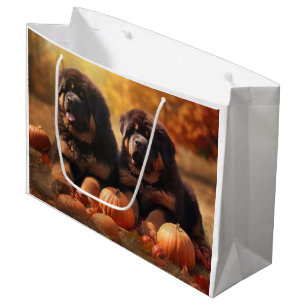 Tibetan Mastiff Puppy Autumn Delight Pumpkin  Large Gift Bag