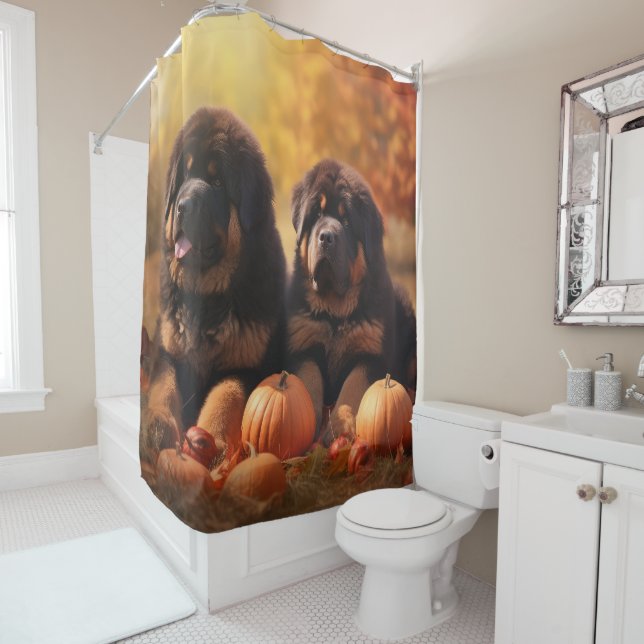 Tibetan Mastiff Puppy Autumn Delight Pumpkin  Shower Curtain (In Situ)