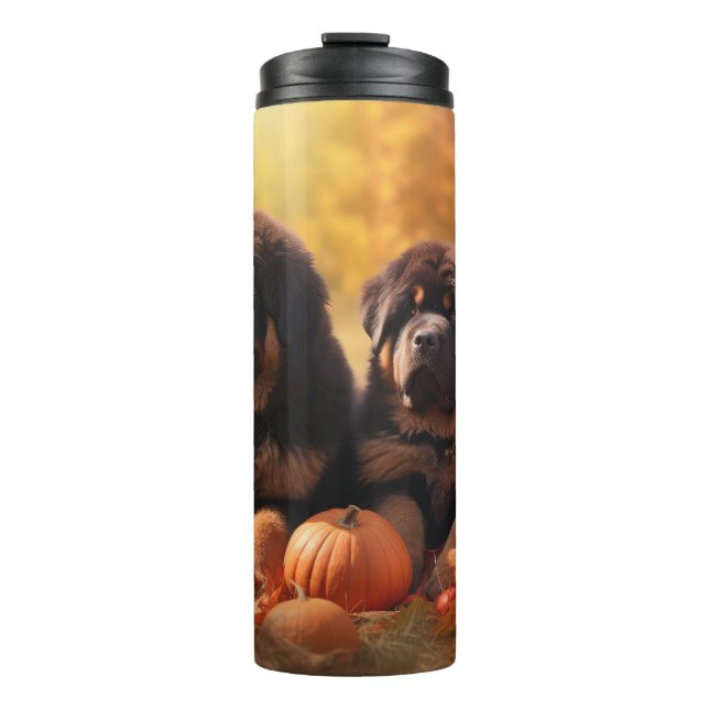 Tibetan Mastiff Puppy Autumn Delight Pumpkin  Thermal Tumbler (Front)