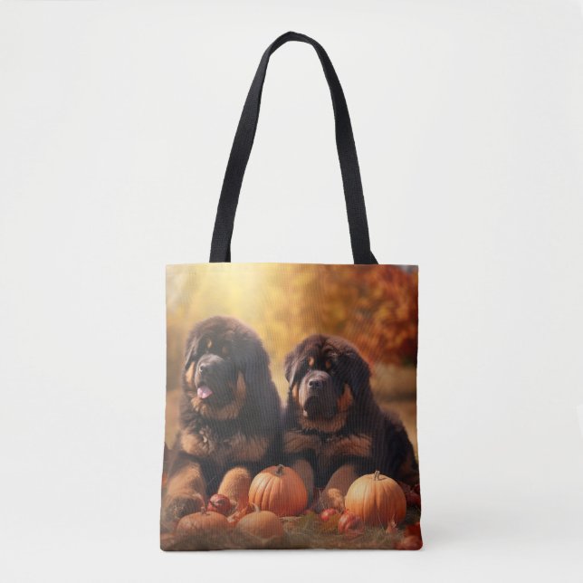Tibetan Mastiff Puppy Autumn Delight Pumpkin  Tote Bag (Front)