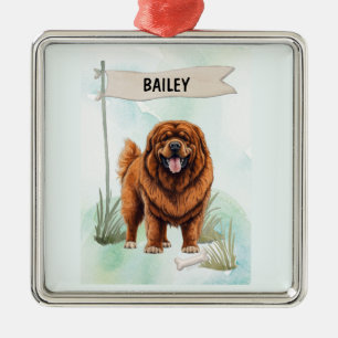 Tibetan Mastiff Watercolor Personalised Dog Metal Tree Decoration