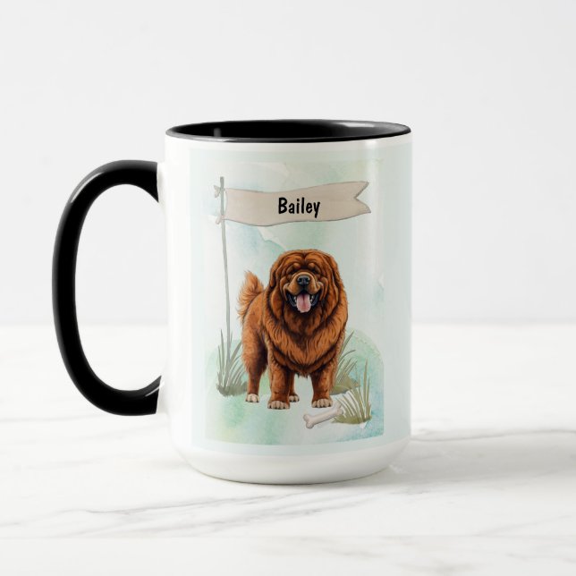 Tibetan Mastiff Watercolor Personalised Dog Mug (Left)