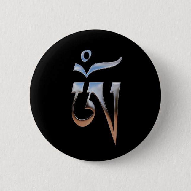 Tibetan Om 6 Cm Round Badge (Front)