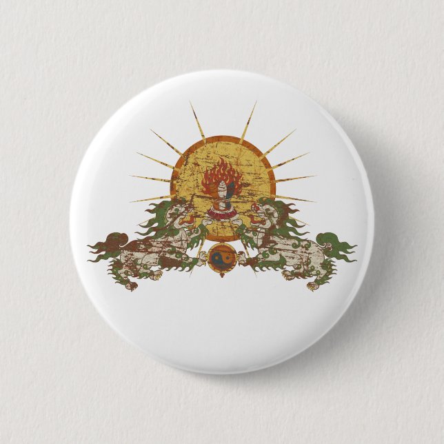 Tibetan Snow Lion 6 Cm Round Badge (Front)